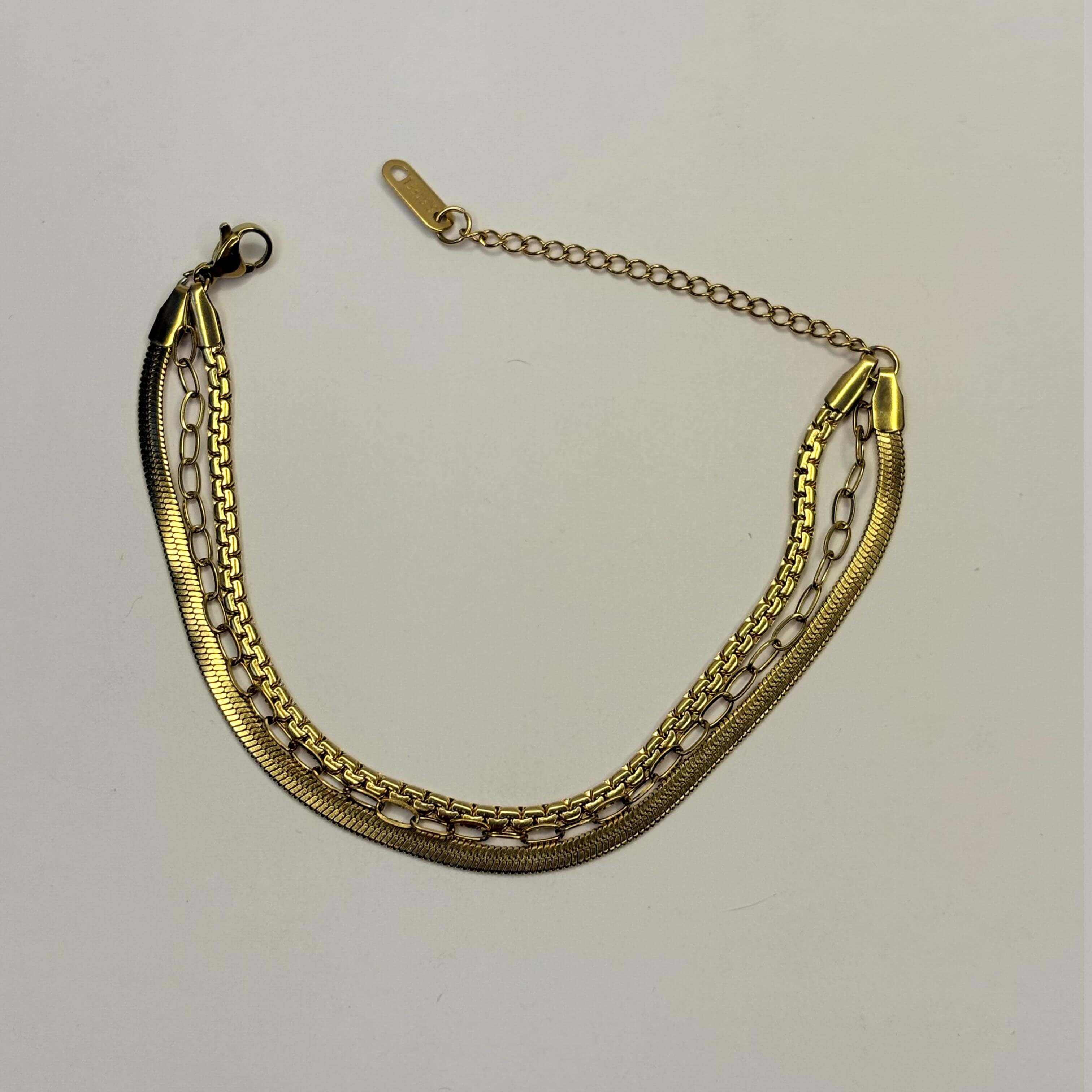 Gold Anti Tarnish Triple Layered Snake Chain Bracelet